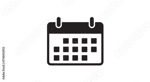A simple black and white calendar icon depicting scheduling and timekeeping