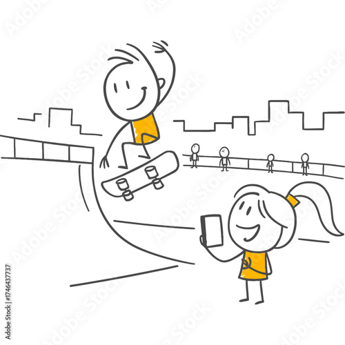 An Athlete Enjoying the Thrill of Speed and Performing an Acrobatic Move by Jumping with a Skateboard from a High Ramp in Front of the City Skyline.
