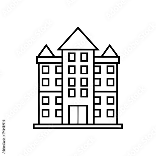 Outline drawing of a tall building on transparent background