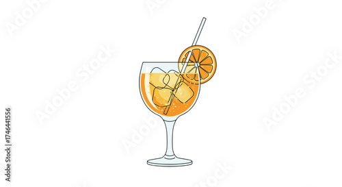 Refreshing aperitif cocktail with ice and an orange slice garnish.