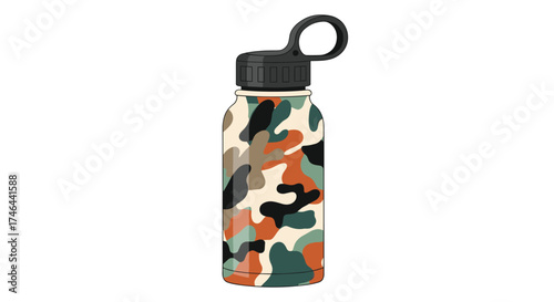 Insulated water bottle with camouflage pattern.