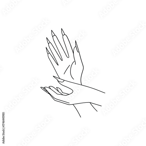 Elegant line art drawing of two delicate hands reaching towards each other