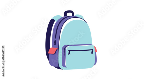 A colorful backpack with two straps and front pockets.