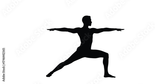 Silhouette of a man performing a warrior two yoga pose