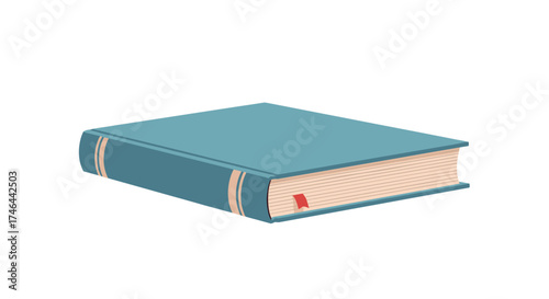 A simple illustration of a closed blue book with a bookmark.