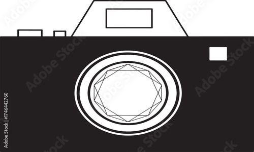 Modern geometric camera icon with abstract design elements isolated on transparent background.