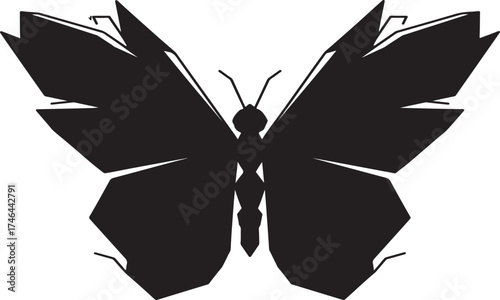 Geometric abstract butterfly illustration with vibrant teal purple and yellow hues isolated on transparent background.
