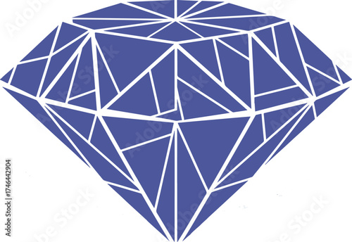 Low poly geometric diamond gemstone with blue and purple hues isolated on transparent background.