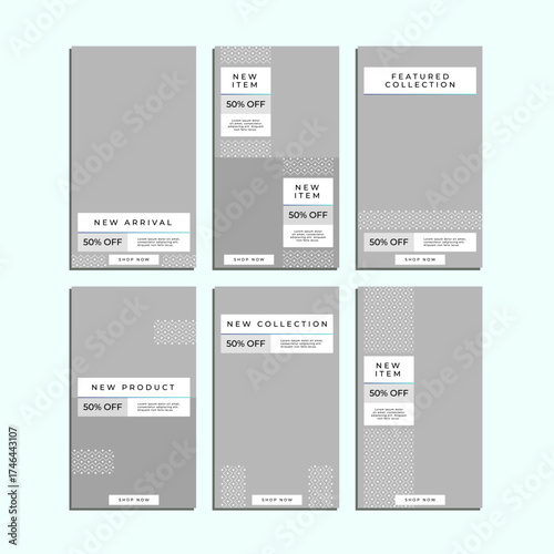 Social media story fashion photography sale templates collection. 6 Simple elegant vibe designs.