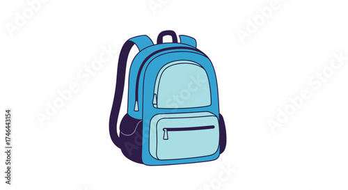 A blue backpack with two straps and a zippered front pocket.