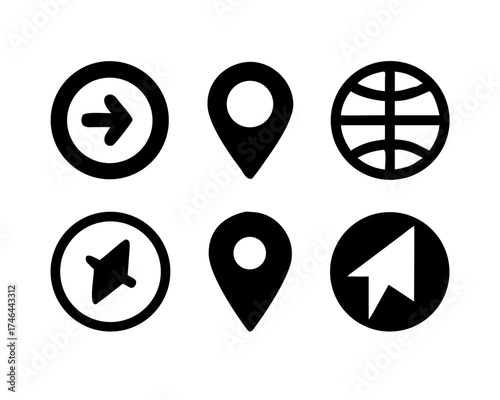 Black navigation icons for user interface design