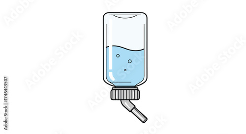 A clear bottle with a metal spout attached for dispensing liquid.