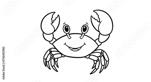A friendly cartoon crab with raised claws smiling.