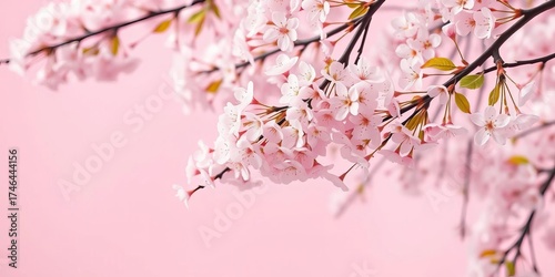 Delicate pink cherry blossoms cascade against a soft pink backdrop, creating a dreamy spring scene, sakura, pretty in pink