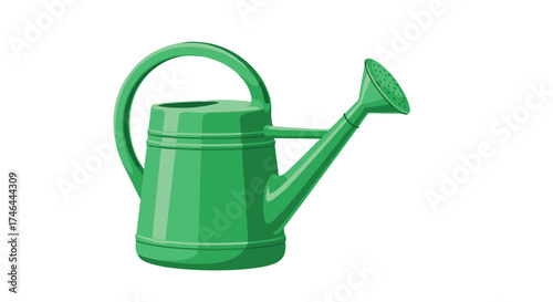 A simple green plastic watering can for garden use.