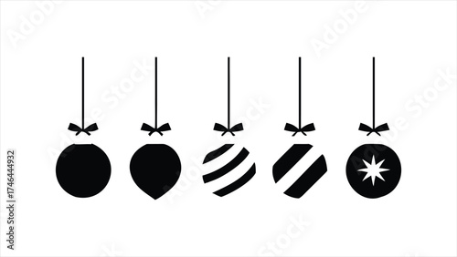 Festive christmas ornaments collection five hanging decorative baubles for festive holiday season celebration winter decor. Perfect for adding a touch of sparkle and cheer to your Yuletide decor.