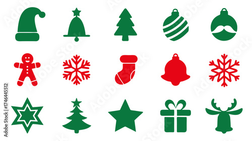 A colorful collection of red and green christmas holiday icons
