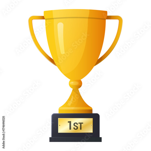 Golden trophy cup vector. First place award symbol for victory and achievement