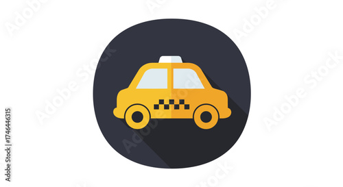 Yellow taxi cab icon on dark circle transportation symbol isolated