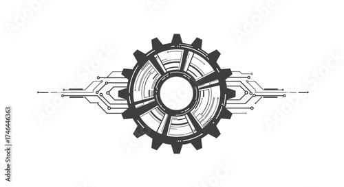 Abstract mechanical gear design element on white background