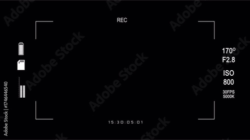 camera viewfinder screen digital display and camera data. Useful for film, tv, video. 4k