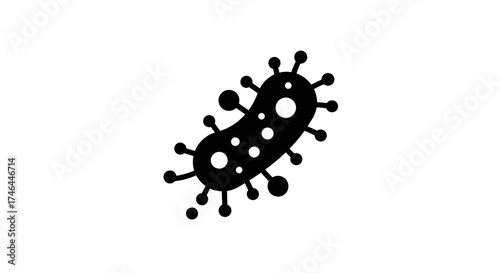 Black and white illustration of a bacterium or virus isolated on white background