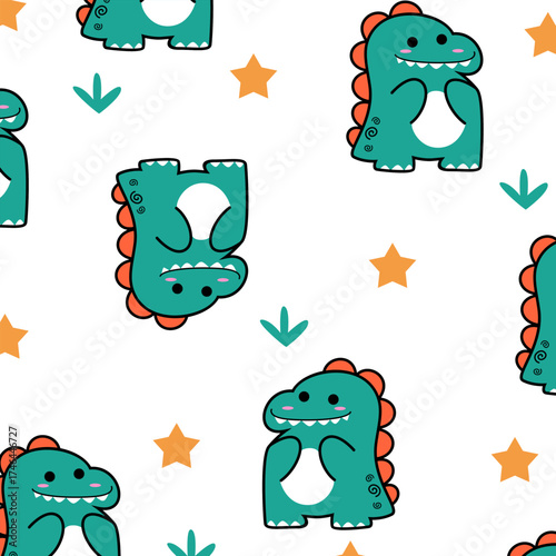 cute cartoon vector design chibi t rex dinosaur seamless pattern fullprint fabric for kids apparel