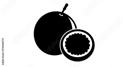 Black and white passion fruit vector illustration for design elements