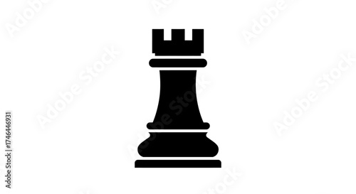 Black chess rook piece icon isolated on white background