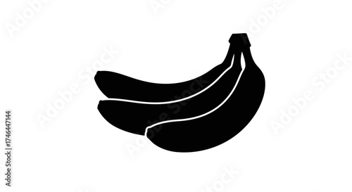 Black silhouette of ripe bananas isolated on white background copy space