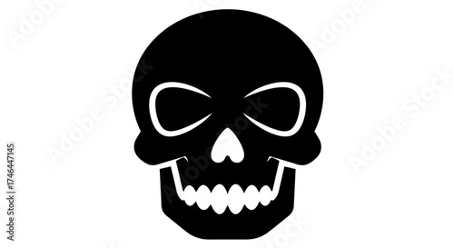 Black skull silhouette graphic isolated on white background for design