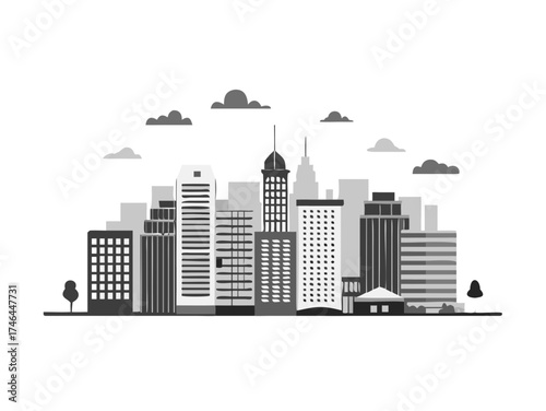 City silhouette land scape. City landscape. Downtown landscape with high skyscrapers. Panorama architecture Goverment buildings illustration. Urban life

