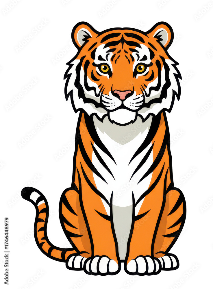 custom made wallpaper toronto digitalSitting Tiger With Black Stripes Orange Fur Yellow Eyes White Background