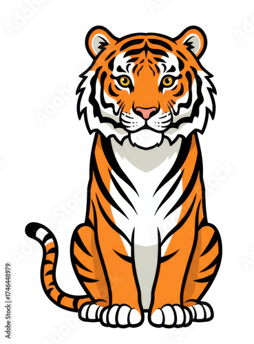 Wallpaper Mural Sitting Tiger With Black Stripes Orange Fur Yellow Eyes White Background Torontodigital.ca