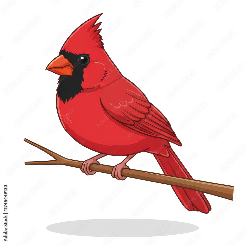 custom made wallpaper toronto digitalVibrant Red Cardinal Perched on a Twig with Black Background and Subtle Shadow