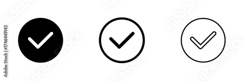 Minimal Black and White Check Mark Icons in Circle Set for UI and Design