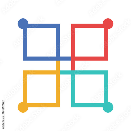 Clean infographic with four connected squares forming a balanced design for process or data flow representation.