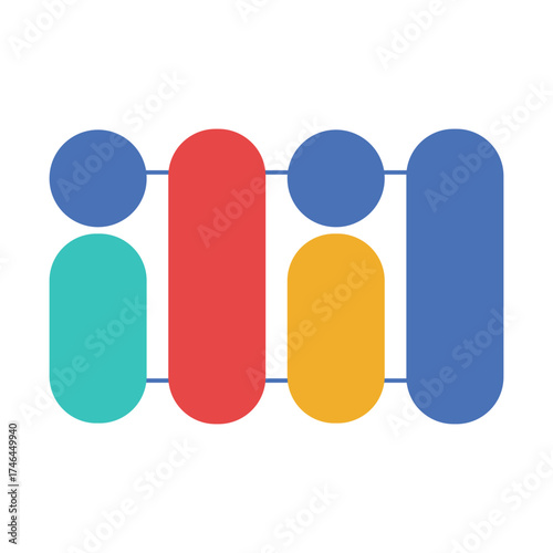 Minimal infographic with vertically linked shapes representing communication and connection between steps or ideas.