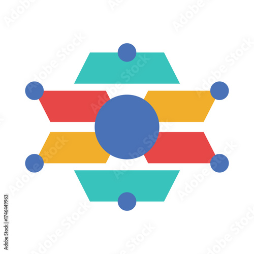Abstract infographic showing a central hub connected to multiple elements. Perfect for network, digital, or organizational themes.