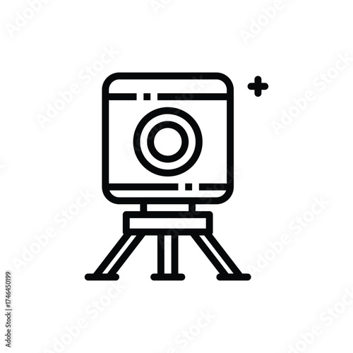 A black line art icon depicts a camera on a tripod with a plus symbol