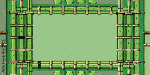 Green bamboo frame with brown joints on light green background vector