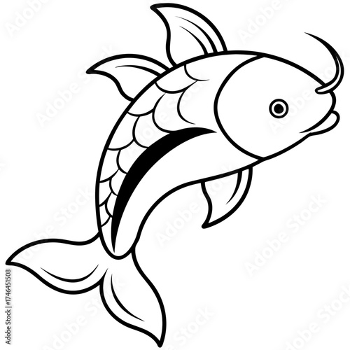 Koi Fish Generative AI Vector | Linocut Silhouette Design | Japanese Art Illustration