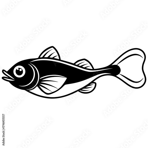 Lanternfish Vector Illustration | Generative AI Linocut Silhouette Design for Ocean and Marine Art