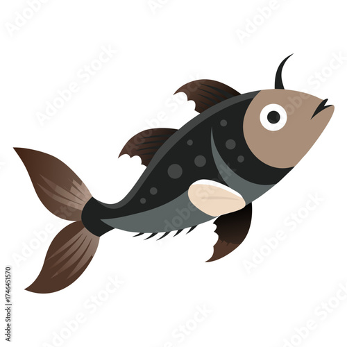 Lanternfish Vector Illustration | Generative AI Linocut Silhouette Design for Ocean and Marine Art
