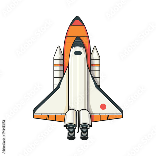 An artistic representation of a rocket ship against a neutral background.