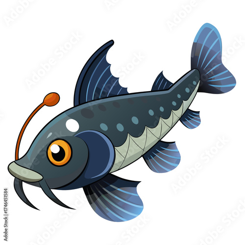 Lanternfish Vector Illustration | Generative AI Linocut Silhouette Design for Ocean and Marine Art