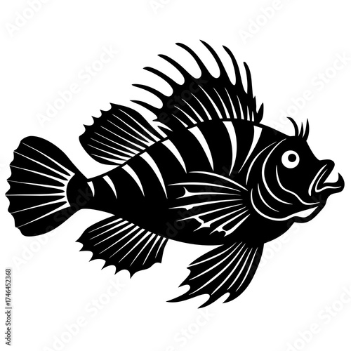 Scorpionfish Vector Art | Generative AI Linocut Silhouette Illustration