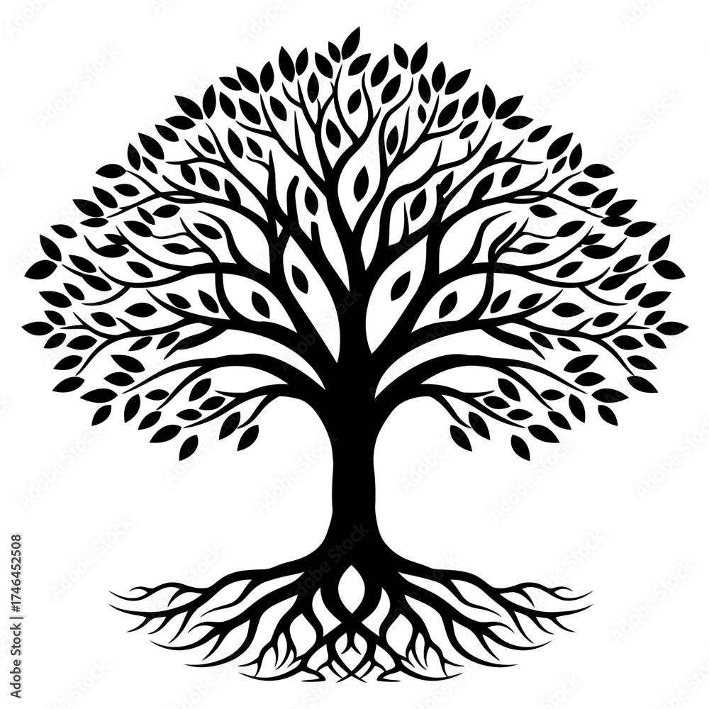 Obraz premium Yggdrasil tree, tree with roots, vector isolated on white background, vector illustration .