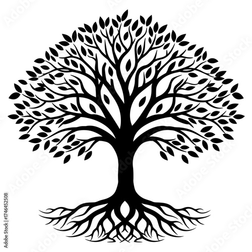 Yggdrasil tree, tree with roots, vector isolated on white background, vector illustration .