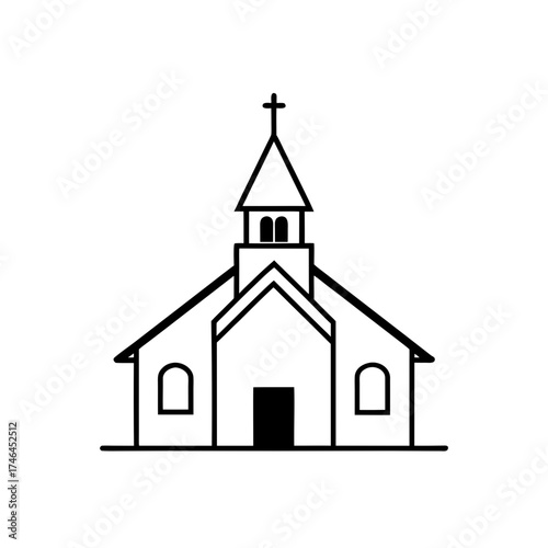 Simple line drawing of a church on transparent background